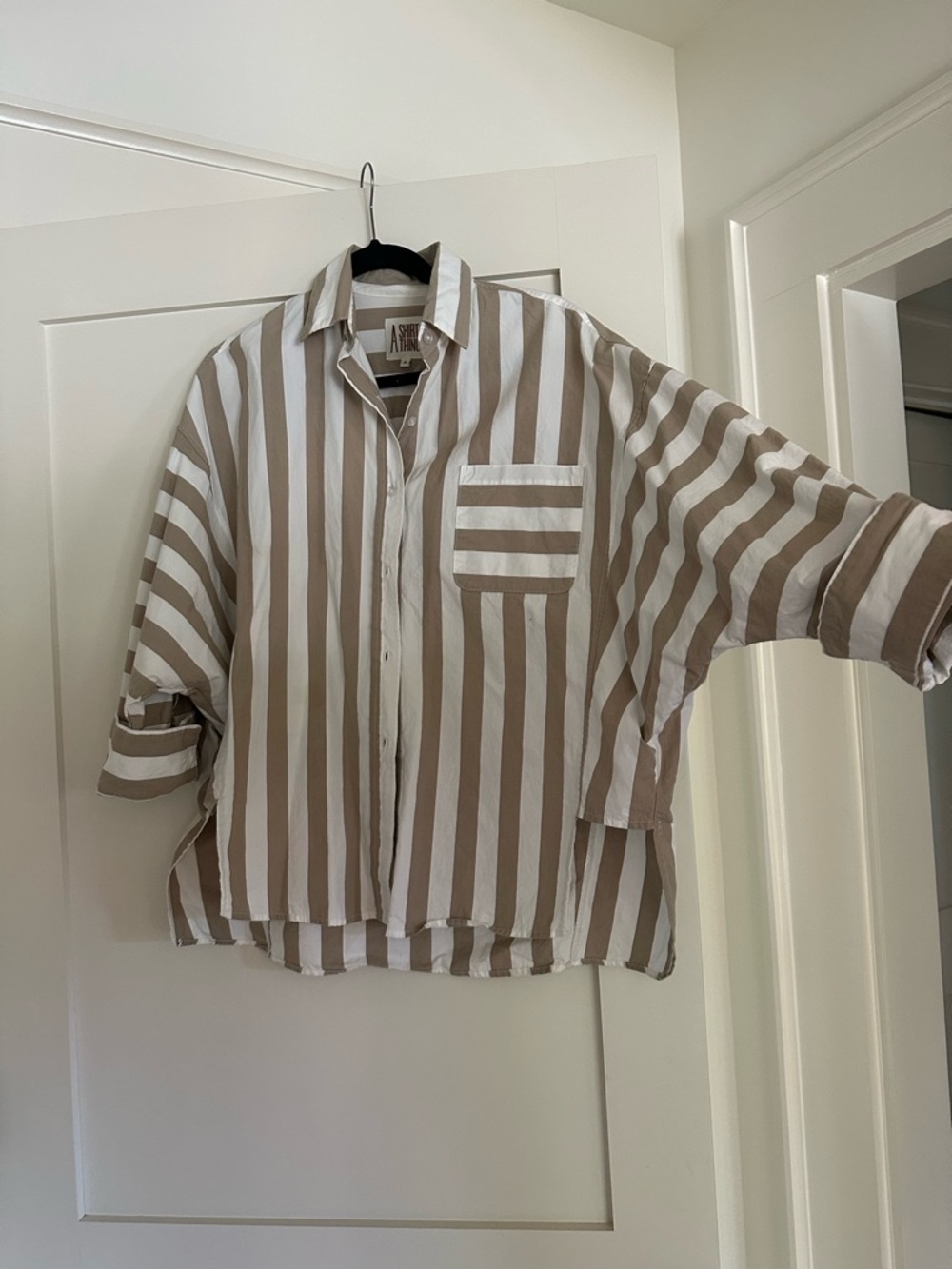 A Shirt Thing Relaxed Striped Button-Up Shirt in Beige & White
